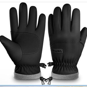 ihuan Black Kids Winter Gloves with Gray Cuffs Size Medium